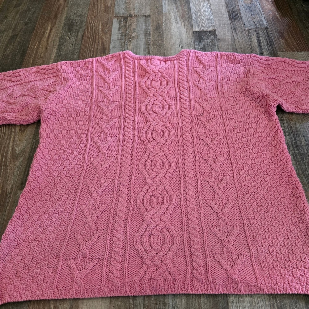 Aran Crafts Sweater Womens XL Pink 100% Merino Wool Cable Knit Made in Ireland - Picture 3 of 13